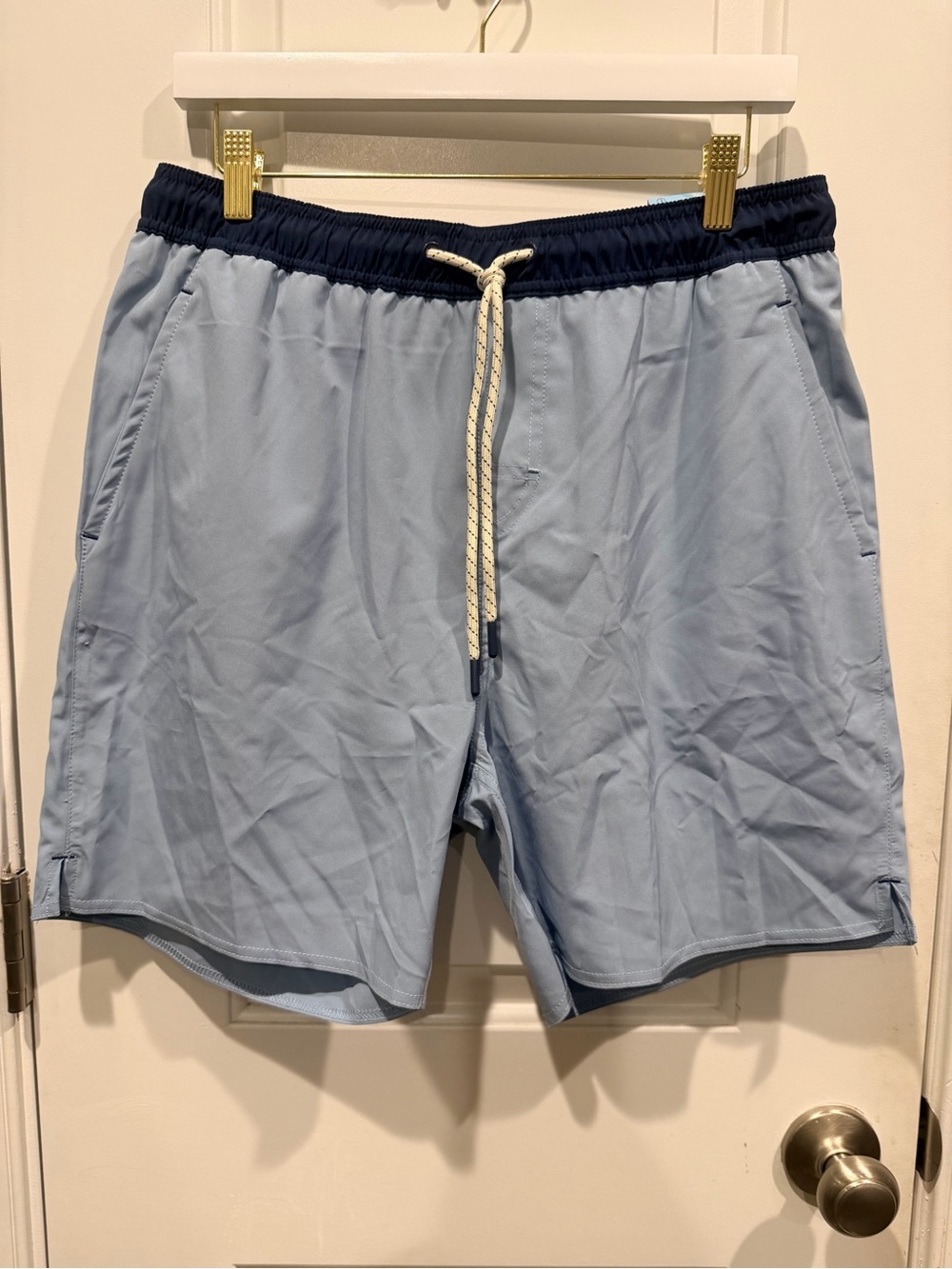 Laguna B Light Blue Swim Trunks with Navy Waistband